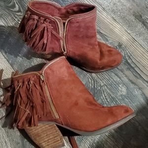 Fringe double zip booties